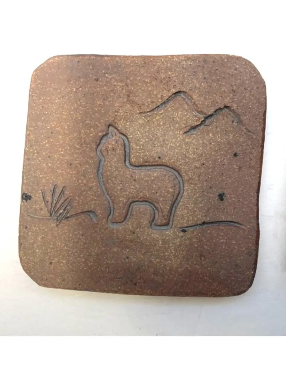 Handmade Sandstone Coasters With Llama & Mountain Design Set Of 4 Felt-Backed